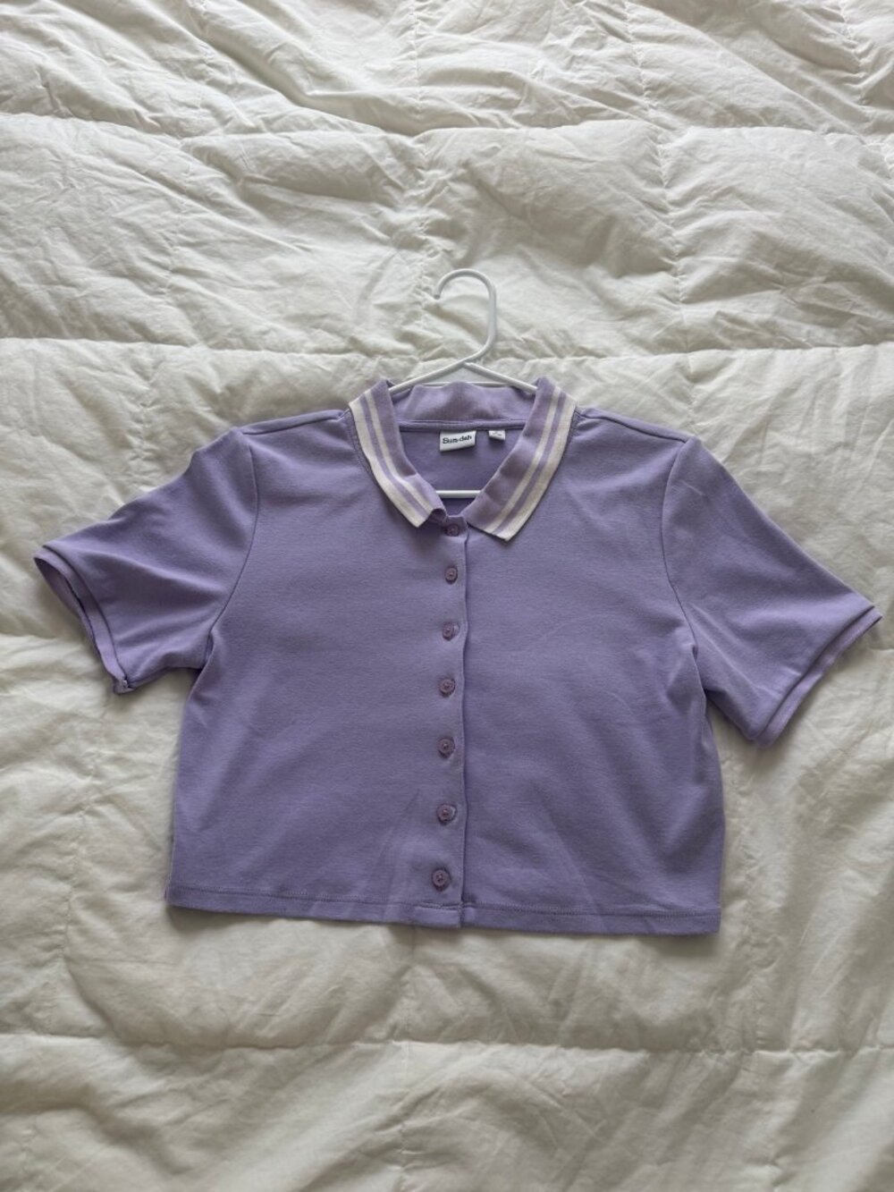 Aritzia Sunday Best Lavender Cropped Polo Top Striped Collar Size L